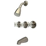 Tub and Shower Faucet Valves and Trim Kit with Porcelain Handles - Brushed Nickel