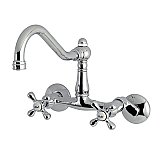 Vintage Style Wall Mount Kitchen Faucet - Metal Cross Handles - Polished Chrome