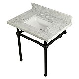 Kingston Brass 30" Wide Carrara Marble Vanity with Sink and Matte Black Legs
