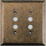 Jumbo Oversized Aged Antique Brass Stamped Double Pushbutton Switchplate / Cover Plate