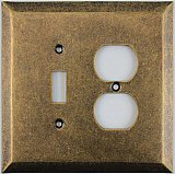 Jumbo Oversized Aged Antique Brass Stamped Toggle / Duplex Switchplate / Cover Plate