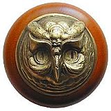 Wise Owl, Cherry & Antique Brass Knob Pulls