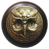 Wise Owl, Dark Walnut & Antique Brass Knob Pulls