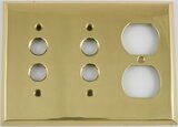 Polished Forged Unlacquered Brass Double Pushbutton/Single Duplex Switchplate
