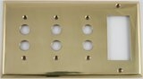 Polished Forged Unlacquered Brass Triple Pushbutton/Single GFCI Switchplate
