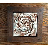 Framed Antique Fireplace Tile- Brown & Green Acanthus Swirl