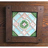Framed Antique Fireplace Tile- Blue, Pink & Green