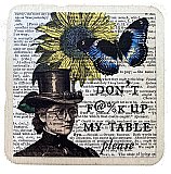 Repurposed Antique Dictionary Page Drink Coaster - Don't F@#k Up My Table - Steampunk Lady, Sunflower, Butterfly