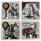 Repurposed Antique Dictionary Page Drink Coaster - Set of 4 - Vintage Circus Theme