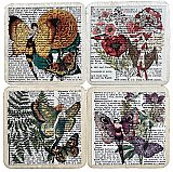 Repurposed Antique Dictionary Page Drink Coaster - Set of 4 - Rainbow Fairies