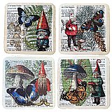 Repurposed Antique Dictionary Page Drink Coaster - Set of 4 - Woodland Gnomes Theme