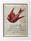 Repurposed Antique Dictionary Page Wall Decor - Red Cardinal - Charles Dickens - Christmas