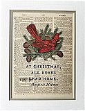Repurposed Antique Dictionary Page Wall Decor - Red Cardinal - At Christmas, All Roads Lead Home