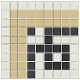 Ginko Tree Outside Corner Border Tile in White/Black/Light Yellow, Green, Red - 3/4" Square Tiles - Sold Per Sheet