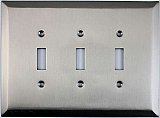 Jumbo Oversized Satin Nickel Stamped Triple Toggle Switchplate / Cover Plate