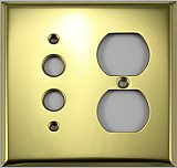 Polished Brass Pushbutton / Duplex Switchplate, Stamped Brass