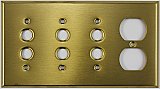 Satin Brass Triple Pushbutton / Single Duplex Switchplate
