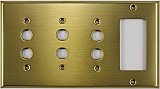 Satin Brass Triple Pushbutton / Single GFCI Switchplate
