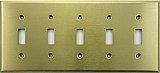 Satin Brass Five Toggle Switchplate