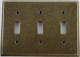Aged Antique Brass Triple Toggle Forged Switchplate