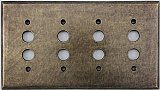 Aged Antique Brass Quad Pushbutton Forged Switchplate