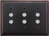 Deco Antique Copper Triple Pushbutton Forged Switchplate