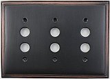 Deco Oil Rubbed Bronze Triple Pushbutton Forged Switchplate