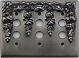 Festoon Antique Pewter Triple Pushbutton Forged Switchplate
