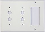Smooth White Double Pushbutton / Single GFCI Switchplate, Stamped Steel