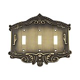 Solid Brass Victorian Switchplate - Antique Brass - Triple Toggle
