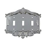 Solid Brass Victorian Switchplate - Bright Chrome - Triple Toggle