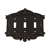 Solid Brass Victorian Switchplate - Timeless Bronze - Triple Toggle