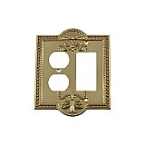 Solid Brass Meadows Switchplate - Unlacquered Polished Brass - Duplex/GFCI