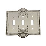 Solid Brass Meadows Switchplate - Satin Nickel - Triple Toggle