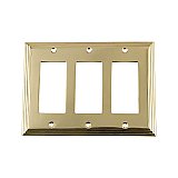 Solid Brass Deco Switchplate - Unlacquered Polished Brass - Triple GFCI