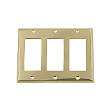 Solid Brass New York Switchplate - Unlacquered Polished Brass - Triple GFCI