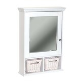 Traditional Wood Bathroom Medicine Cabinet with Mirror and Wicker Baskets - White