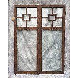 Antique Pair of Chestnut Glass Cabinet Doors