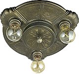 Antique Art Deco 3-Light Antique Brass Pan Ceiling Light Fixture - Circa 1920