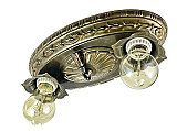Antique 2-Light Antique Brass Pan Ceiling Light Fixture - Circa 1920