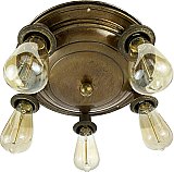 Antique 5-Light Antique Brass Pan Ceiling Light Fixture - Circa 1920