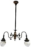 Antique Japanned Copper Two-Arm Inverted Gas Ceiling Light Fixture - Circa 1900
