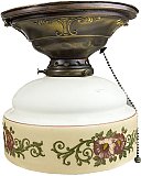 Antique Brass Semi-Flush Mount Ceiling Light Fixture With Lightolier Glass Shade - Circa 1915