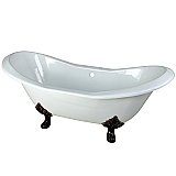 72-Inch Cast Iron Double Slipper Clawfoot Tub with 7-Inch Faucet Drillings, White/Oil Rubbed Bronze