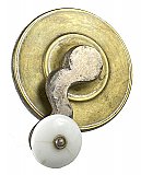 Antique Cast Bronze & Porcelain Knob Mechanical Door Bell Hand Crank - Circa 1870