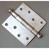 Antique Steel Hinge, Ball Tip With Brushed Silver Plate, 4-1/2" x 4-1/2"