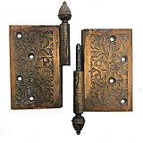 Antique Solid Cast Bronze Steeple Tip Lift Off Door Hinge 6" x 8" Vine Pattern