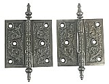 Pair of Antique Cast Iron Steeple Tip Door Butt Hinge 3-1/2" x 3-1/2" - Circa 1870