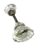Antique Oval Glass/Crystal Door Knob Pair - Nickel Plated