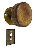 Antique Wood and Bronze Door Knob, Rosette, and Lock Set - Circa 1910